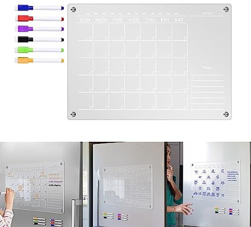 for A3 Weekly Planner Whiteboard, Acrylic Magnetic Whiteboard For Fridge Magnet Monthly And Weekly Calendar With 6 Pens