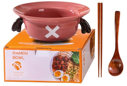 DVJEPJ Straw Hat Ramen Bowl (Ceramic Bowl + Wooden Spoon + Chopsticks) for Anime Fans