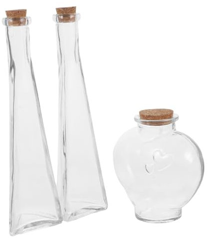 MAGICLULU Wedding Sand Ceremony Bottle Set 3Pcs Glass Decorative Bottles with Heart and Prismatic Shapes for Diy Craft Storage and Wishing Bottles