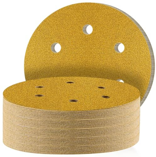 STEBRUAM Klett Schleifpapier 150mm,6 Löcher,120 körnung Schleifblätter,Schleifscheiben für Exzenterschleifer Mischkorn für Holz Metall und Farbe 50 Stück Gelb