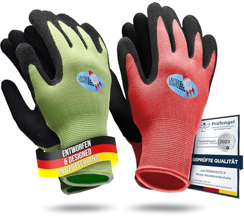LAUTERSCHUTZ® für Kinder: 2 Paar Arbeitshandschuhe (mit Handflächenbeschichtung) aus dehnbarem Gewebe, für Gartenarbeit und mehr (Größe S (2-4 Jahre))