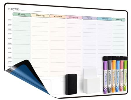 MCCORL 42×28cm Whiteboard Wochenplaner Abwischbar Selbstklebend für die Wand, Glas und Holz(jede glatte Oberfläche) Planungstafel,Memoboard auf Deutsch