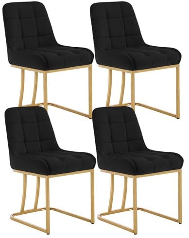 WOLTU Esszimmerstühle 4er Set, Küchenstuhl Samt, Polsterstuhl mit Metallgestell in Bogenform, gepolsterter Stuhl mit Rückenlehne, Wohnzimmerstuhl Schminkstuhl EZS32sz-4 Schwarz