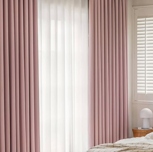 Musihy Voilage Chambre, 137 x 229 cm Rideaux Thermo-isolants de Couleur Unie Rose avec œillets pour l'assombrissement de la pièce pour Salon