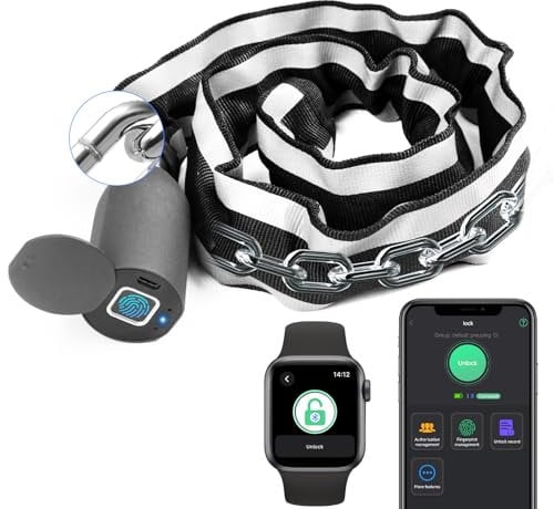 Electronic Chain Lock eLinkSmart Bicycle Lock Fingerprint with Fingerprint App 100 cm Length Waterproof Keyless Cable Lock Authorised Unlock Remote Updated