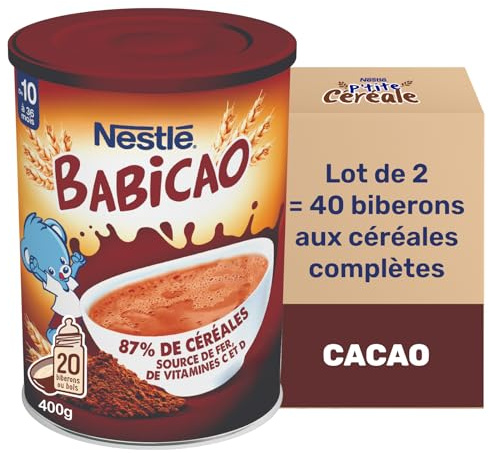 Nestlé - BABICAO Céréales Bébé - Goût Cacao - Alimentation Bébé dès 10 mois - Avec 87 % de Farine de Blé, Orge, Seigle, Maïs, Avoine - Enrichies en Fer et vitamines C, D - Céréales Petit Déjeuner