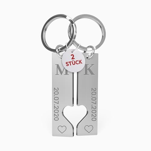 Meinearmbänder Schlüsselanhänger personalisiert mit Namen & Gravur – Partner Schlüsselanhänger im 2er Set – Ideale personalisierte Geschenke mit Datum – Personalisierter Schlüsselanhänger für Paare
