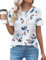 Chicrise Tshirt Damen Sommer Kurzarm Rundhals Pleated Lässige Oberteile Elegant Einfarbig Basic Strick locker Bluse WeiB Blumenmuster 3X Groß 56-60