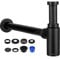 Sink Trap Set, Stainless Steels Sink Waste Kit with 300mm Extension Tube, G 1 1/4 X 32mm Bottle Trap for Bathroom Kitchen Waste Pipe, Anti-Odour, Anti-Rust (Black 1)
