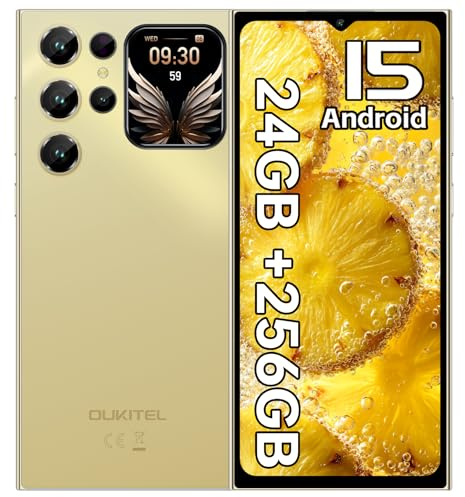 OUKITEL C62 PRO Mobile Phones, 24GB+256GB/1TB Smartphone, 6.88 Display & 1.81 Rear Screen, 5150mAh Battery Android 15 Phone, 13MP Camera, 4G Dual SIM Free Mobile Phone, 5G WiFi|BT5.0|NFC|GPS, Gold