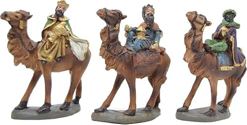 Genérico Figuras de los Tres Reyes Magos con Camellos, 10 cm, Decoración de Belén, Pintado a Mano, Interior/Exterior