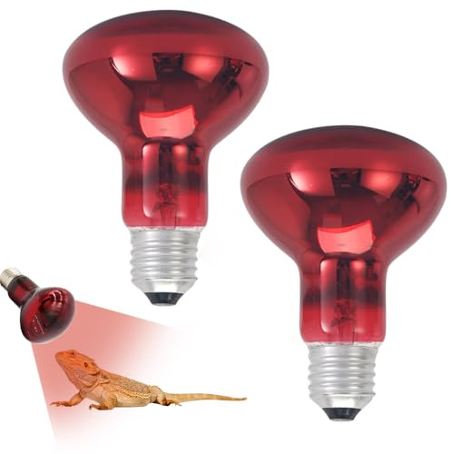 XEERUN 2PCS Infrared Reptile Heat Lamp Bulb, 100W Tortoise Heat Lamp Bulb, E27 Basking Spot Lamp, Red Reptile Heating Bulb for Amphibian, Tortoise, Bearded Dragon, Lizard, Chicks