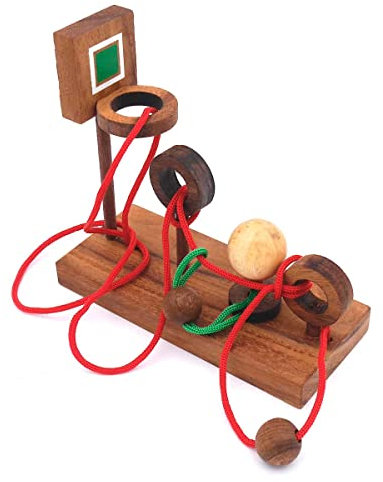ROMBOL Basketball, EIN Seilpuzzle, Holzspiel, Denkspiel, Knobelspiel, Geduldspiel aus Holz