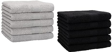 Betz 10 Stück Gästehandtücher Premium 100% Baumwolle Gästetuch-Set 30x50 cm Farbe Silbergrau und schwarz