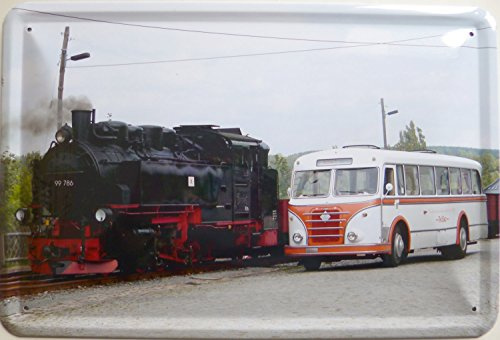 vielesguenstig-2013 Blechschild 20x30cm - Dampflok und Bus