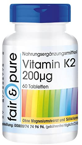 Fair & Pure® - Vitamina K2 200µg - Menaquinone MK7 - Vegan - 60 Compresse