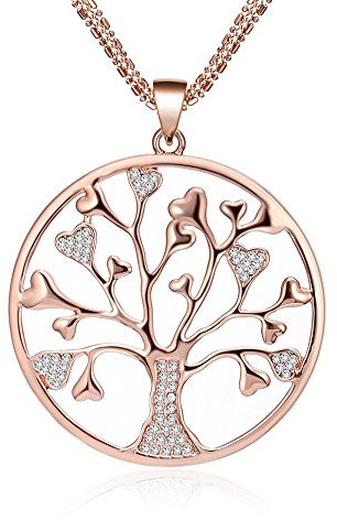 Collier de la mode des femmes, arbre celtique de la vie collier pendentif pour les filles Collier de la chaîne longue chaîne avec cristal strass CZ collier (or rose)
