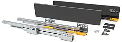 Emuca - Kit système tiroir pour cuisine ou salle de bain avec coulisses à extraction total et fermeture amortie, hauteur 105mm et profondeur 350mm, Gris Anthracite