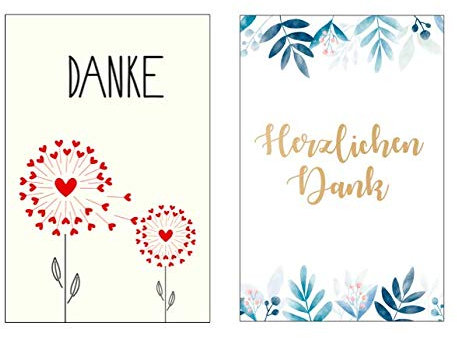 6 Stück (2x3) Premium Dankeskarten (Klappkarten) mit 6 Umschlägen, Danke, Dankeschön, Karten, Dankekarten, Hochzeit, Geburt, Baby, Taufe, Abschied, Geburtstag, Jubiläum