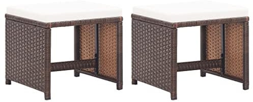 vidaXL 2X Gartenhocker mit Sitzkissen Sitzhocker Hocker Rattanhocker Gartenmöbel Fußhocker Garten Balkon Terrasse Poly Rattan Braun