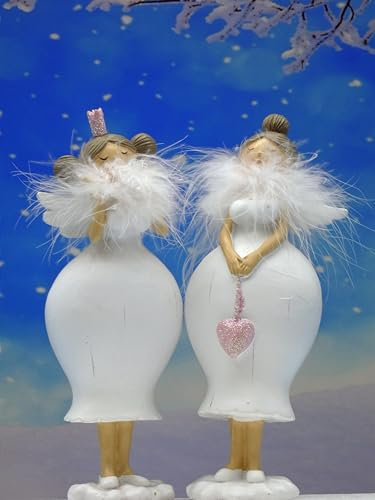 Pommerntraum ® | 2 Rubensengel - 2 mollige Schutzengel - 2 MollyEngel - 2 Nana Engel - 2 mollige Damen - 2 üppige Ladies - 2 Friedensengel IN Weiss 20 cm