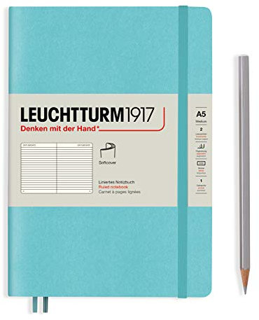 LEUCHTTURM1917 363408 Notizbuch Medium (A5), Softcover, 123 nummerierte Seiten, Aquamarine, liniert
