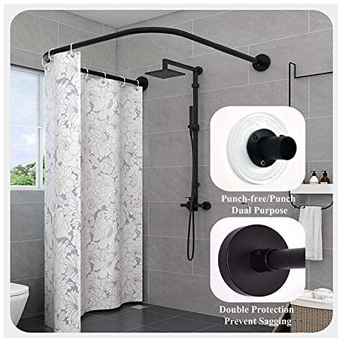 Extensible Barre Rideau Douche Arrondie en Forme U,Tringle à Rideaux de Douche Angle en Acier Inoxydable Arquée de,Barre Rideau Douche sans Perçage,pour Salle Bains,Cabine Douche