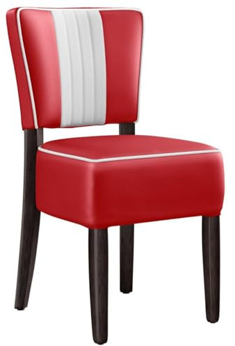 GGMMÖBEL 2-er Set American 2 | Dinerstuhl | Rot | Leder | Gestell: Holz/Wenge | Gestreift | Sitzhöhe: 49 cm | Keder Weiß