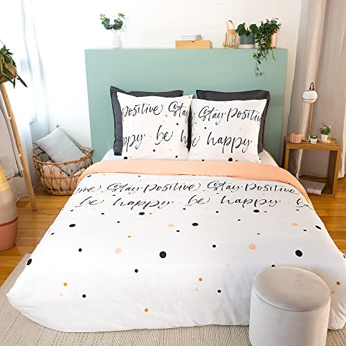 CÔTE DECO Parure de lit 2 Personnes avec Housse de Couette 220x240 cm + 2 taies d'oreiller 63x63cm Rose (240x220cm)
