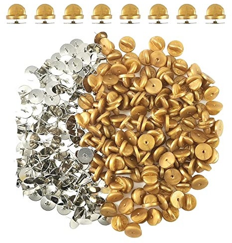 Ruidee 200Pcs/100 Paare Tie Tack Pin Backs mit Blank Pins, Bindungs Heftklammer Kupplungs Schmetterlings Gummibolzen Rückseiten Halter Wiedereinbau (Gold)