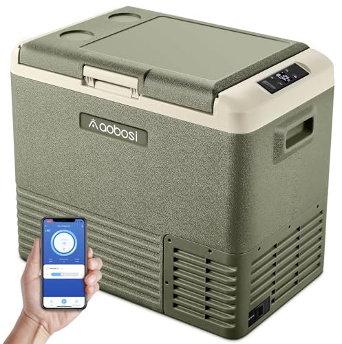 AAOBOSI glaciere a compression,glaciere electrique,glaciere voiture 50L pour stocker des boissons et de la nourriture,-20°C-20°C,12/24V,frigo voiture avec contrôle WIFI et contrôle tactile LED.