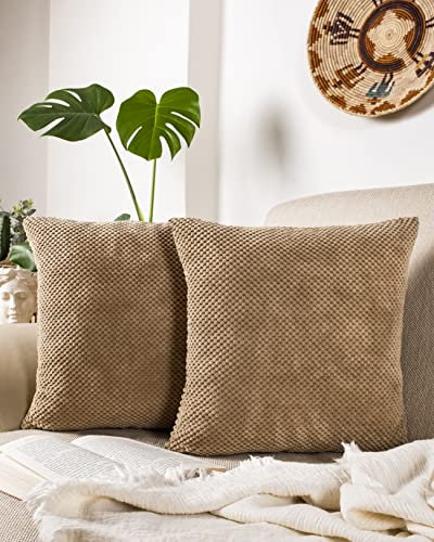 Gräfenstayn 2er-Set Cord-Samt Kissenbezug 45x45 cm - Öko TEX Standard 100 - weiche Deko-Kissenbezüge mit verdecktem Reißverschluss für Sofa und Bett (Kaffee - kleines Muster)
