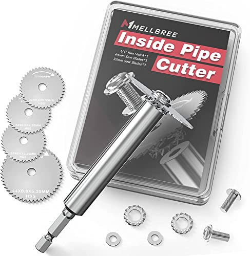 Inside Pipe Cutter, Mellbree 1/4 Hex Shank PVC Plumbing Inside Cutter Internal Plastic Pipe Cutter Set (32mm Saw Blades*3, 44mm Saw Blades*1)