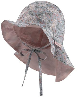 Sterntaler Sonnenhut Millefleurs mit Nackenschutz und Bindeband - Schirmmütze Kinder gefüttert mit Batist (Bio) - Sommerhut Mädchen aus Baumwolle mit Größenregulierungsband UV30 - graublau, 51