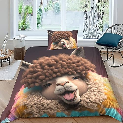 3D Bettbezug Alpaka Bettwäsche Kissenbezug Mit Mikrofaser Bettbezug Mit Reißverschluss Single(135x200cm),Geeignet Für Familien, Jugendliche Und Kinder