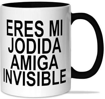 Taza desayuno con frase ideal para café, regalo amigo invisible, Humor sarcático, Regalo amiga, Regalo Original - Cerámica 350ml. (MI JODIDA AMIGA INVISIBLE)