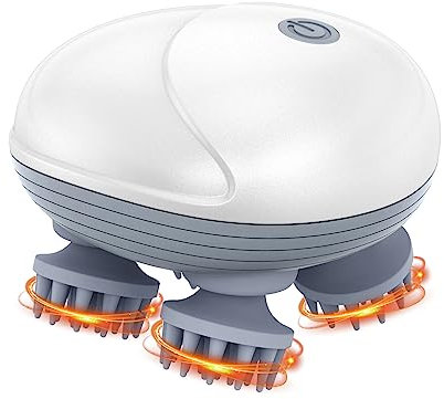 OQIMAX Kopfhaut-Massagegerät Elektrische Katzen Massagegerät Wasserdicht mit 4 Massageköpfen und 3 Massagemodi, Tragbares Kopfmassagegerät USB Aufladbar für Körperentspannung, Tiefenreinigung
