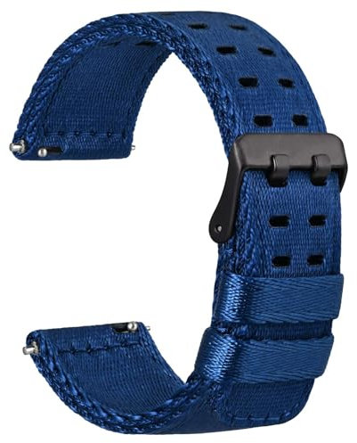 WOCCI 18mm Nylon Uhrenarmband für Herren, Seidiges Nylon mit Doppellöchern, Schwarze Schnalle (Blau)