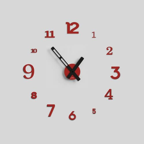 Giallobus - Orologio da Parete Adesivo Grande Float - Typos - Legno Mdf - Float ⌀ 60/80/110cm - 16 - Rouge - Orologio da parete moderno - Numeri adesivi 3d - Diametro variabile 60/80/100cm