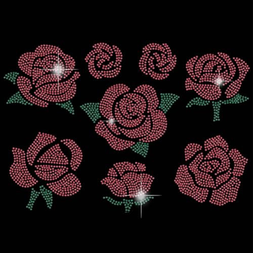 SUPERDANT Strass Transfer zum Aufbügeln Rose Blumen Bügelbild Strass Zum Aufbügeln Verschiedene Rosen Stras Hotfix Transfer Patch Für Mädchen T Shirt Kleidung Tragetasche 8 Stück DIY Geschenke