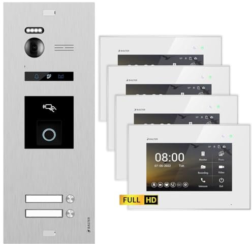 BALTER EVO HD Video Türsprechanlage mit Fingerprint Silber/Weiß 2 Familienhaus Set 4x 7 LCD Monitor