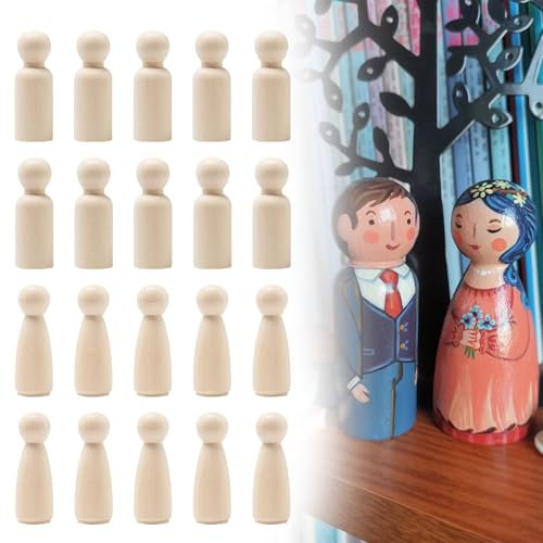 Sixfolo 20 Stück Holzfiguren zum Bemalen 75 mm DIY Holzkegel zum Basteln Natürliche Figurenkegel Rohling Spielfiguren Holz Groß für DIY Bemalen und Basteln(2 Formen)