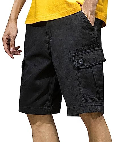 Generisch Lässige Shorts Herren Kurze Hosen Sommer Klassische Twill Tunnelzug Stretch Elastische Taille mit Reißverschlusstaschen Outdoor Cargoshorts Elegant Freizeithose Cargoshorts Herren Sommer