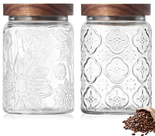 700ML Vintage Glasbehälter mit Deckel, Vorratsdosen mit Deckel Luftdicht | 2er Set Glas Aufbewahrungsdosen, Küche Aufbewahrung & Organisation, Vorratsgläser für Kaffeebohnen, Mehl, Hafer, Getreide