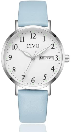 CIVO Leicht Lesbar Armbanduhr Damen: Analog Klares Zifferblatt mit Zahlen | Datum und Tag Leuchtende Zeiger Wasserdicht - Damenuhr Elegant für Casual Alltag - Geschenke für Ehefrau Mutter Senioren