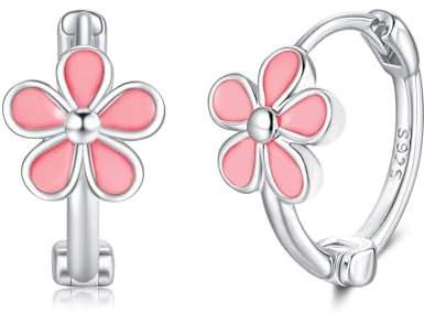 Deyanse Ohrringe Silber 925 Creolen Mädchen, 925 Sterling Silber Ohrringe | Bunte Blume Tropfen Ohrring Kreolen Klein Kinder, Hypoallergen Kinderohrring Schlafen, Geschenk für Damen Frauen, Nickelfrei