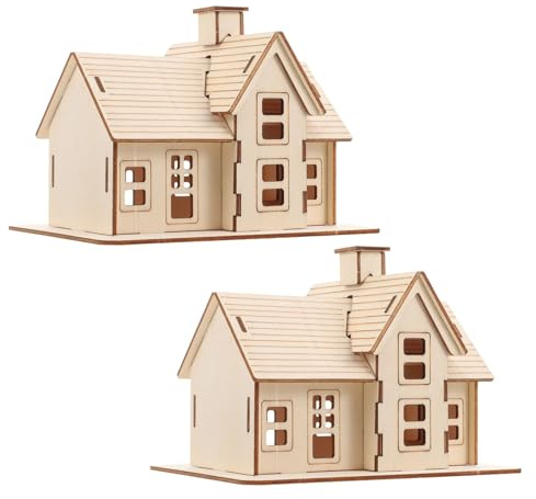 2 Stück 3D-holzpuzzle Selbstgemacht Modell Kleine Villa