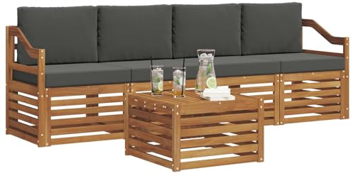 vidaXL Sofagarnituren mit Kissen Natur und Anthrazit Massivholz Akazie, Moderne, langlebige Garten-Sofagarnitur, sectionale Möbel für Patio, Terrasse, entspannte Sitzgelegenheit