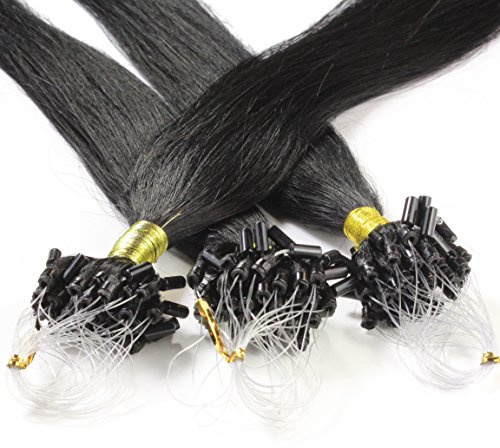 hair2heart Microring Extensions Echthaar glatt 2/0 Schwarz - 100 Strähnen 0.5g 50cm, Echthaar Extensions für dauerhafte Haarverlängerung
