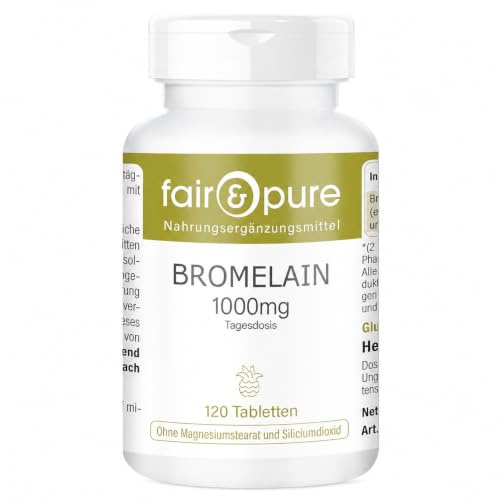 Fair & Pure® - Bromelain 1000mg Daily dose (2400 F.I.P) - 120 Tablets - high-dose Pineapple Enzyme - Without Magnesium Stearate